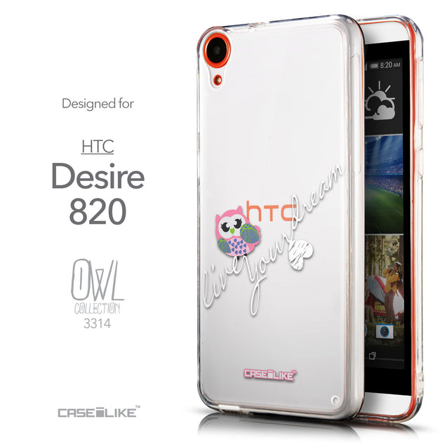 Front & Side View - CASEiLIKE HTC Desire 820 back cover Owl Graphic Design 3314