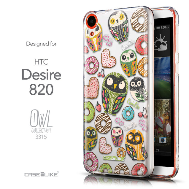 Front & Side View - CASEiLIKE HTC Desire 820 back cover Owl Graphic Design 3315