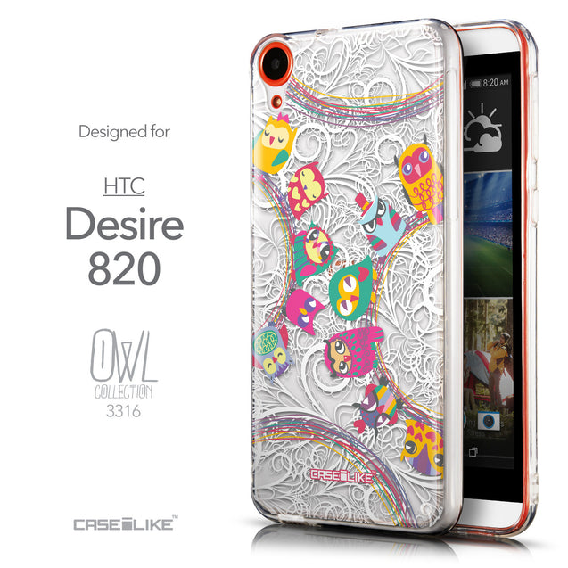 Front & Side View - CASEiLIKE HTC Desire 820 back cover Owl Graphic Design 3316