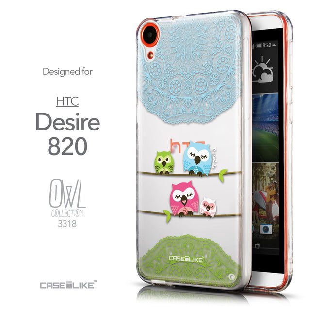 Front & Side View - CASEiLIKE HTC Desire 820 back cover Owl Graphic Design 3318