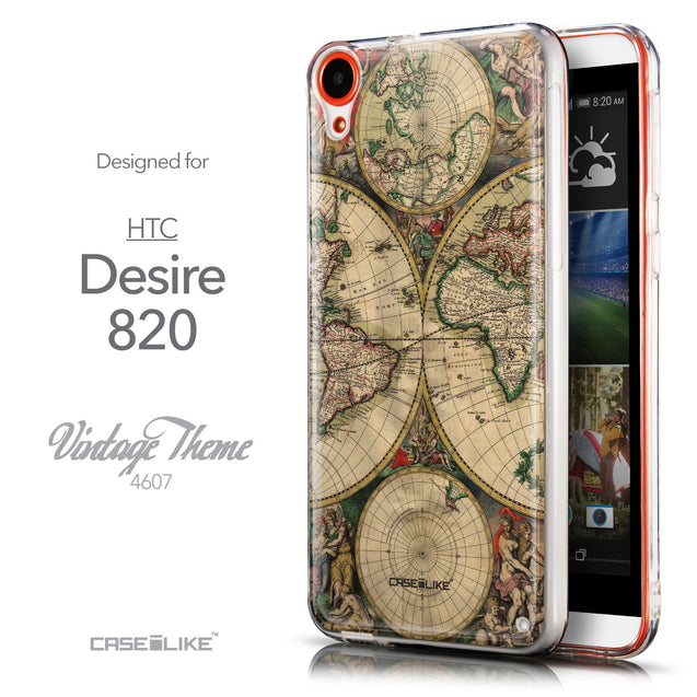 Front & Side View - CASEiLIKE HTC Desire 820 back cover World Map Vintage 4607