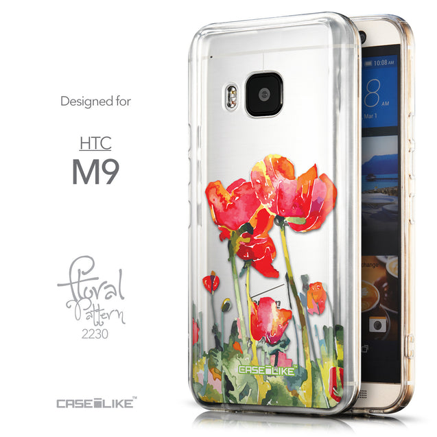 Front & Side View - CASEiLIKE HTC One M9 back cover Watercolor Floral 2230