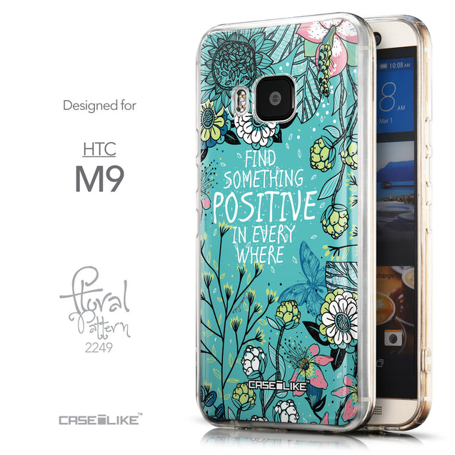 Front & Side View - CASEiLIKE HTC One M9 back cover Blooming Flowers Turquoise 2249