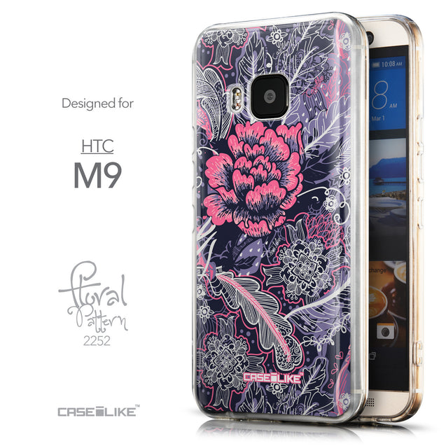 Front & Side View - CASEiLIKE HTC One M9 back cover Vintage Roses and Feathers Blue 2252