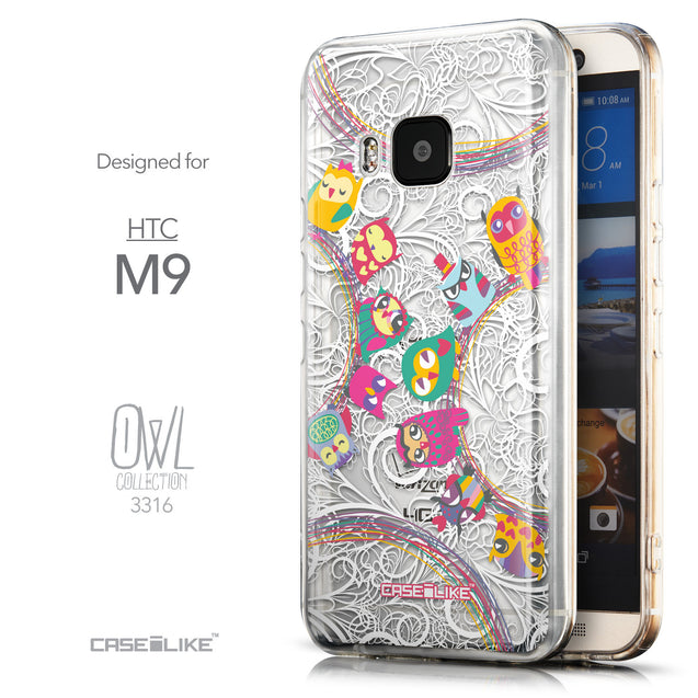 Front & Side View - CASEiLIKE HTC One M9 back cover Owl Graphic Design 3316
