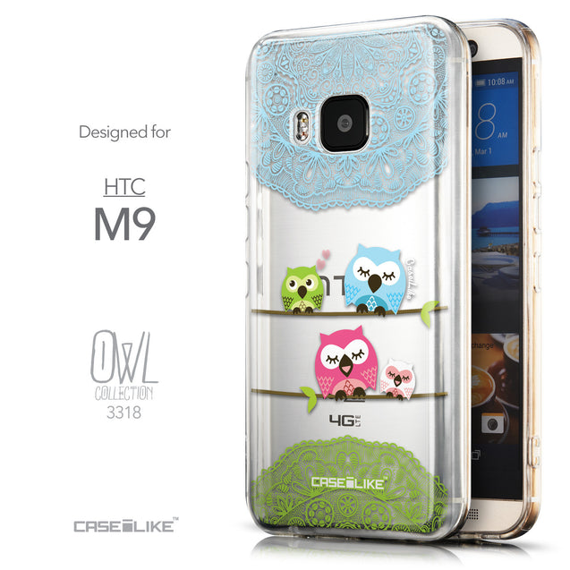 Front & Side View - CASEiLIKE HTC One M9 back cover Owl Graphic Design 3318