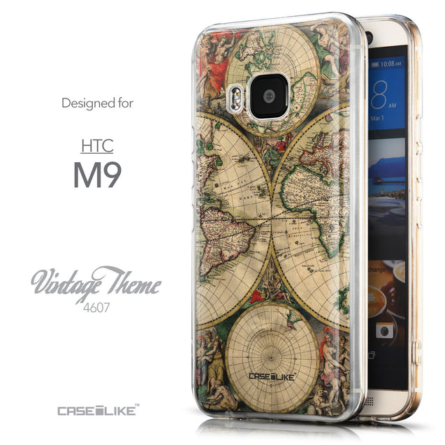 Front & Side View - CASEiLIKE HTC One M9 back cover World Map Vintage 4607