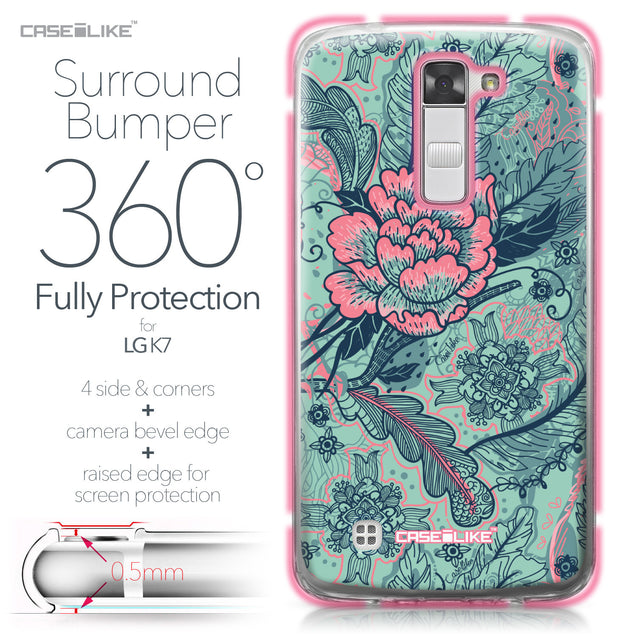 LG K7 case Vintage Roses and Feathers Turquoise 2253 Bumper Case Protection | CASEiLIKE.com