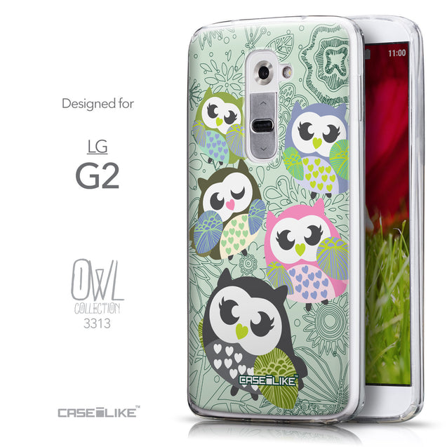 Front & Side View - CASEiLIKE LG G2 back cover Owl Graphic Design 3313