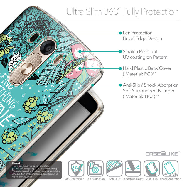 Details in English - CASEiLIKE LG G3 back cover Blooming Flowers Turquoise 2249