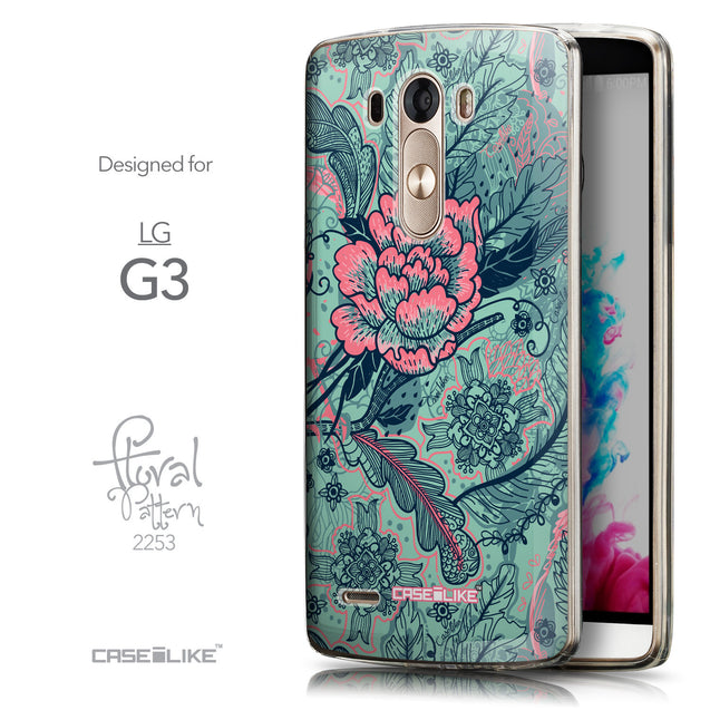 Front & Side View - CASEiLIKE LG G3 back cover Vintage Roses and Feathers Turquoise 2253