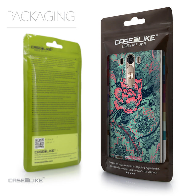 Packaging - CASEiLIKE LG G3 back cover Vintage Roses and Feathers Turquoise 2253