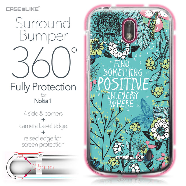 Nokia 1 case Blooming Flowers Turquoise 2249 Bumper Case Protection | CASEiLIKE.com