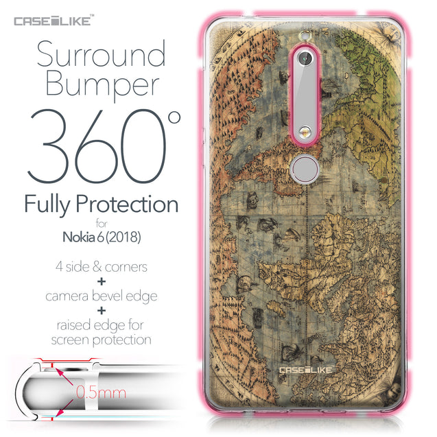 Nokia 6 (2018) case World Map Vintage 4608 Bumper Case Protection | CASEiLIKE.com