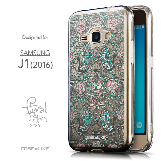 Front & Side View - CASEiLIKE Samsung Galaxy J1 (2016) back cover Roses Ornamental Skulls Peacocks 2226