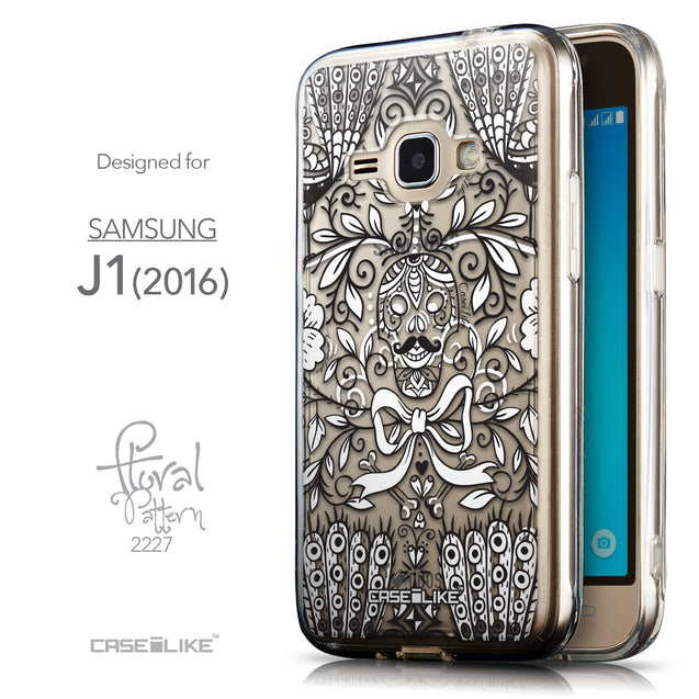 Front & Side View - CASEiLIKE Samsung Galaxy J1 (2016) back cover Roses Ornamental Skulls Peacocks 2227