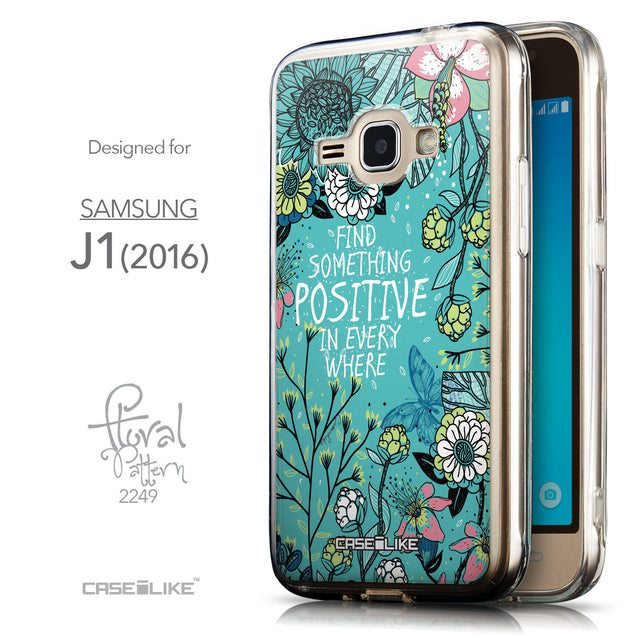 Front & Side View - CASEiLIKE Samsung Galaxy J1 (2016) back cover Blooming Flowers Turquoise 2249