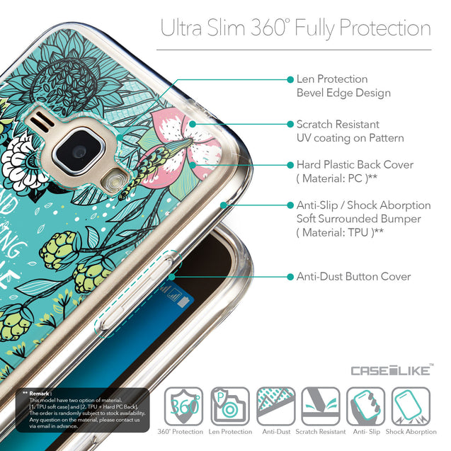 Details in English - CASEiLIKE Samsung Galaxy J1 (2016) back cover Blooming Flowers Turquoise 2249