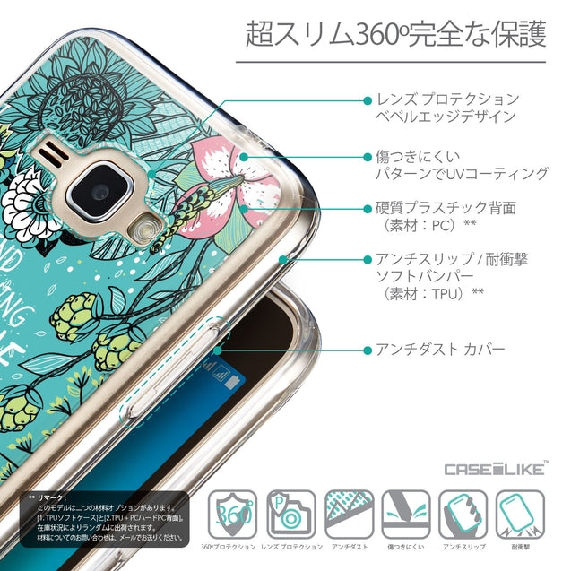 Details in Japanese - CASEiLIKE Samsung Galaxy J1 (2016) back cover Blooming Flowers Turquoise 2249
