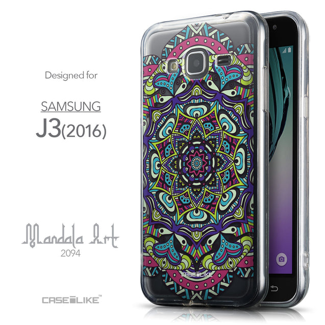 Front & Side View - CASEiLIKE Samsung Galaxy J3 (2016) back cover Mandala Art 2094