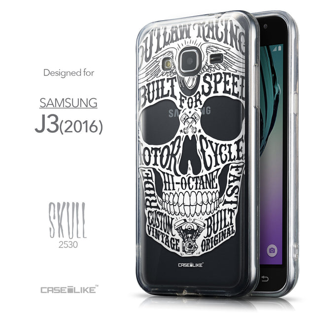 Front & Side View - CASEiLIKE Samsung Galaxy J3 (2016) back cover Art of Skull 2530