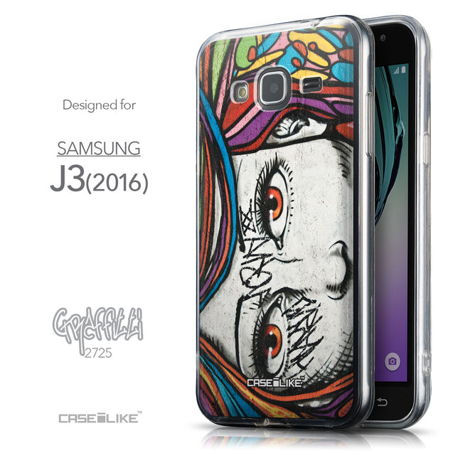 Front & Side View - CASEiLIKE Samsung Galaxy J3 (2016) back cover Graffiti Girl 2725
