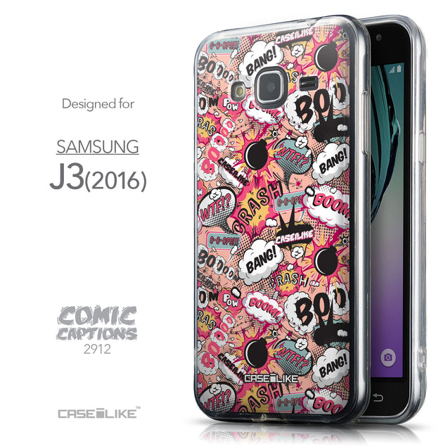Front & Side View - CASEiLIKE Samsung Galaxy J3 (2016) back cover Comic Captions Pink 2912