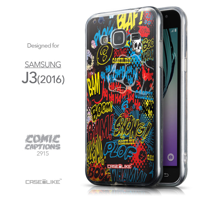 Front & Side View - CASEiLIKE Samsung Galaxy J3 (2016) back cover Comic Captions Black 2915