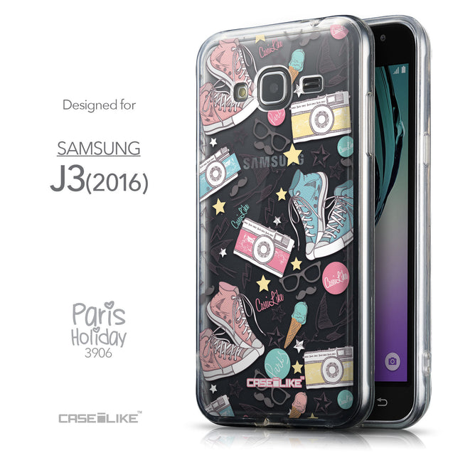 Front & Side View - CASEiLIKE Samsung Galaxy J3 (2016) back cover Paris Holiday 3906