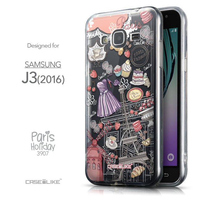 Front & Side View - CASEiLIKE Samsung Galaxy J3 (2016) back cover Paris Holiday 3907