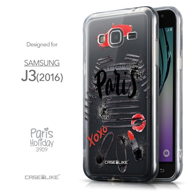 Front & Side View - CASEiLIKE Samsung Galaxy J3 (2016) back cover Paris Holiday 3909
