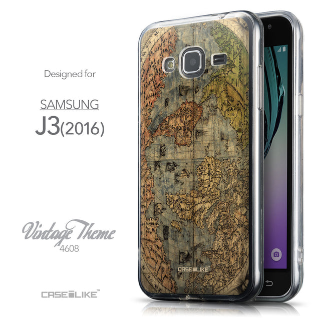 Front & Side View - CASEiLIKE Samsung Galaxy J3 (2016) back cover World Map Vintage 4608