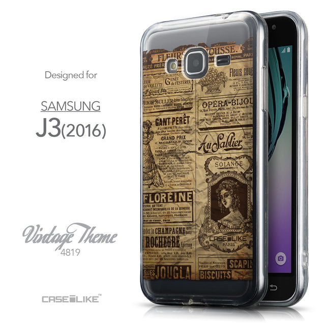 Front & Side View - CASEiLIKE Samsung Galaxy J3 (2016) back cover Vintage Newspaper Advertising 4819