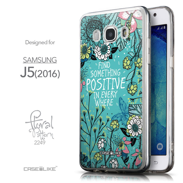 Front & Side View - CASEiLIKE Samsung Galaxy J5 (2016) back cover Blooming Flowers Turquoise 2249