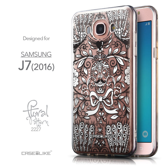 Front & Side View - CASEiLIKE Samsung Galaxy J7 (2016) back cover Roses Ornamental Skulls Peacocks 2227