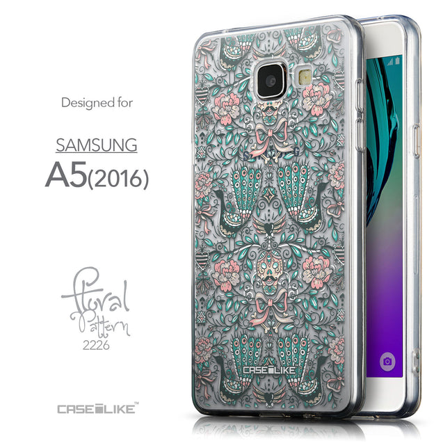 Front & Side View - CASEiLIKE Samsung Galaxy A5 (2016) back cover Roses Ornamental Skulls Peacocks 2226
