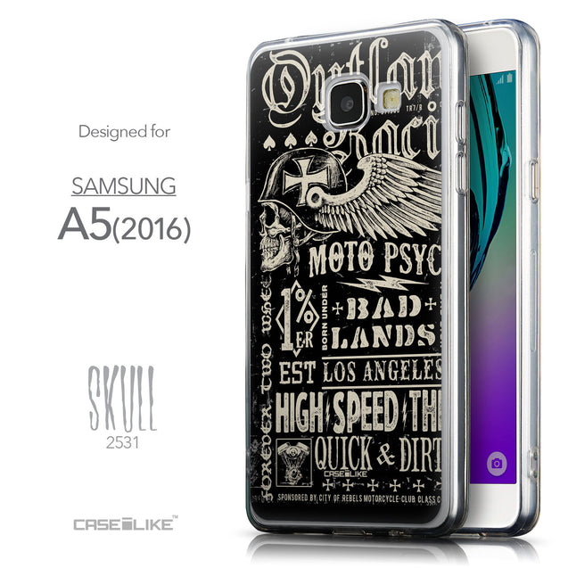 Front & Side View - CASEiLIKE Samsung Galaxy A5 (2016) back cover Art of Skull 2531