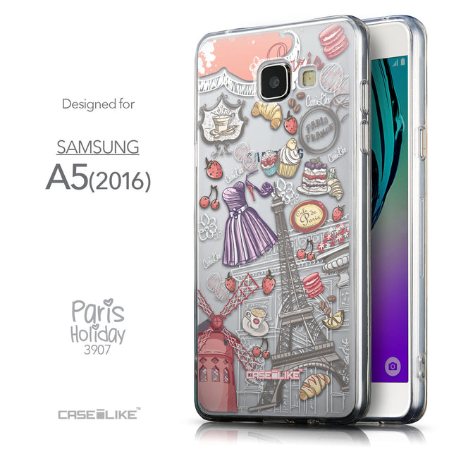 Front & Side View - CASEiLIKE Samsung Galaxy A5 (2016) back cover Paris Holiday 3907