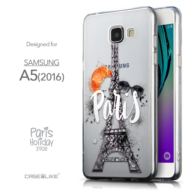 Front & Side View - CASEiLIKE Samsung Galaxy A5 (2016) back cover Paris Holiday 3908
