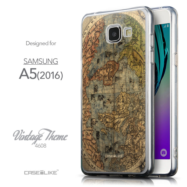 Front & Side View - CASEiLIKE Samsung Galaxy A5 (2016) back cover World Map Vintage 4608