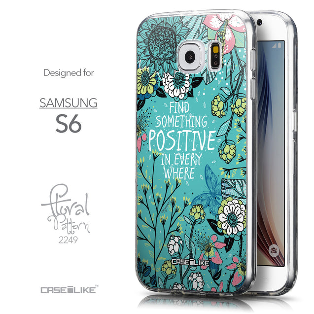 Front & Side View - CASEiLIKE Samsung Galaxy S6 back cover Blooming Flowers Turquoise 2249