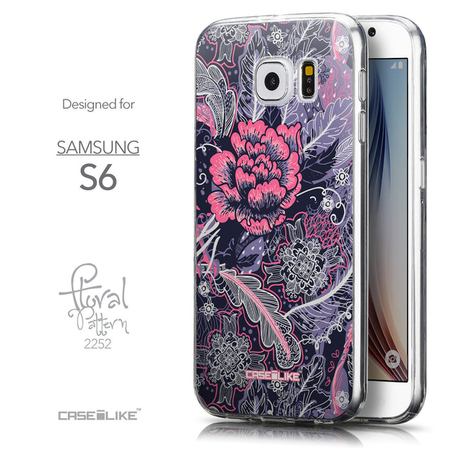 Front & Side View - CASEiLIKE Samsung Galaxy S6 back cover Vintage Roses and Feathers Blue 2252