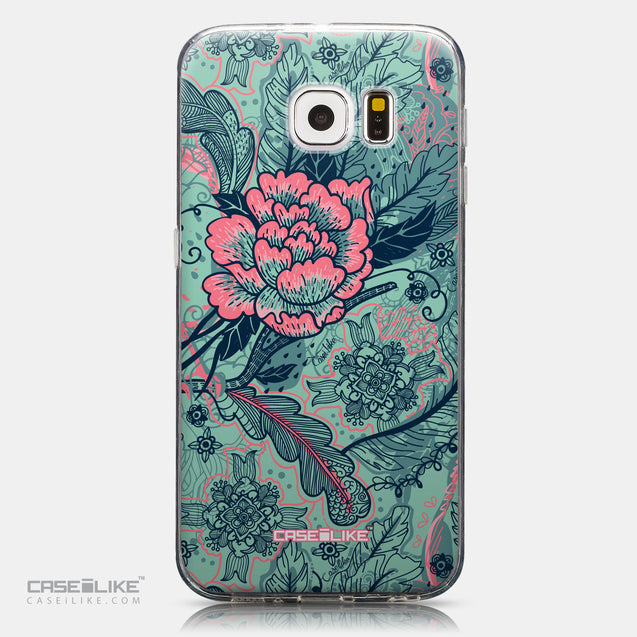 CASEiLIKE Samsung Galaxy S6 back cover Vintage Roses and Feathers Turquoise 2253