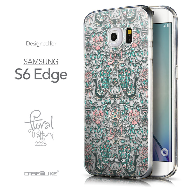 Front & Side View - CASEiLIKE Samsung Galaxy S6 Edge back cover Roses Ornamental Skulls Peacocks 2226