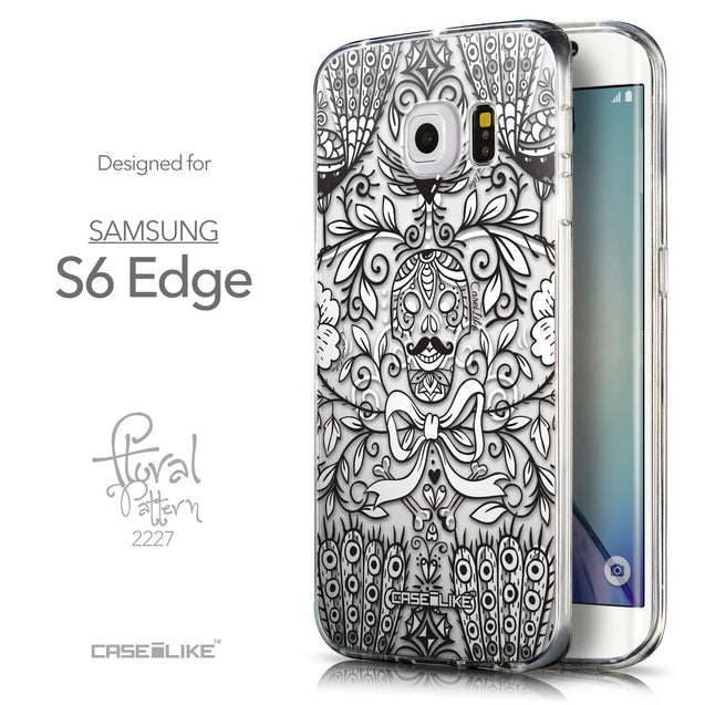 Front & Side View - CASEiLIKE Samsung Galaxy S6 Edge back cover Roses Ornamental Skulls Peacocks 2227