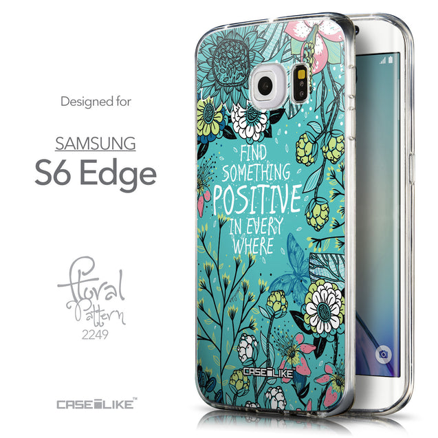 Front & Side View - CASEiLIKE Samsung Galaxy S6 Edge back cover Blooming Flowers Turquoise 2249