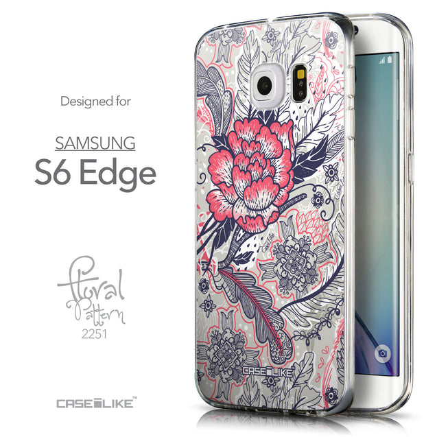 Front & Side View - CASEiLIKE Samsung Galaxy S6 Edge back cover Vintage Roses and Feathers Beige 2251