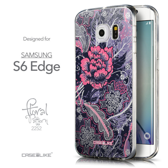 Front & Side View - CASEiLIKE Samsung Galaxy S6 Edge back cover Vintage Roses and Feathers Blue 2252
