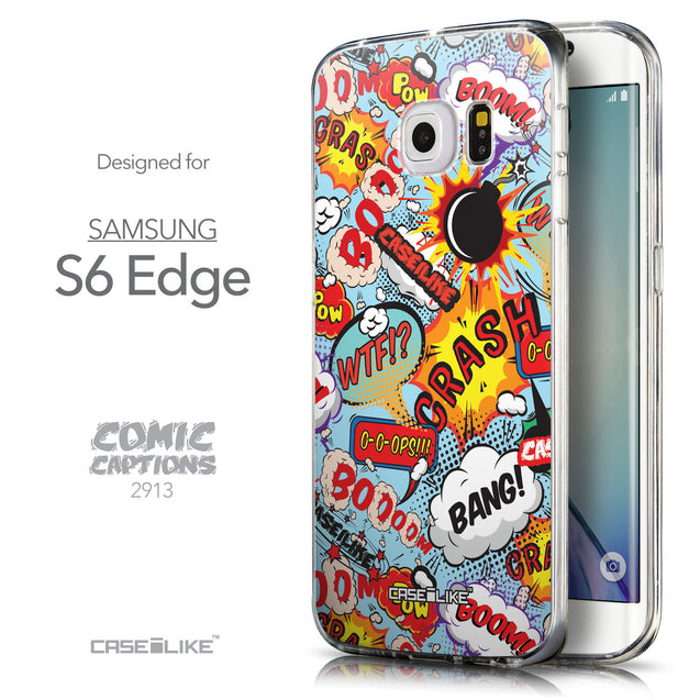 Front & Side View - CASEiLIKE Samsung Galaxy S6 Edge back cover Comic Captions Blue 2913