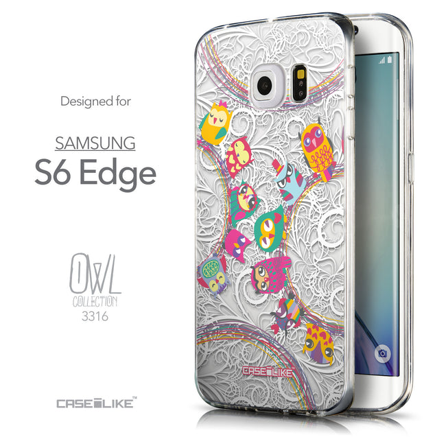 Front & Side View - CASEiLIKE Samsung Galaxy S6 Edge back cover Owl Graphic Design 3316